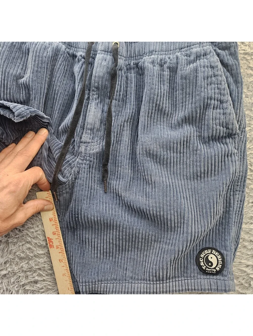 T&C Surf Designs Corduroy Shorts Men 34x7 Blue Cotton Beach Retro Yin & Yang